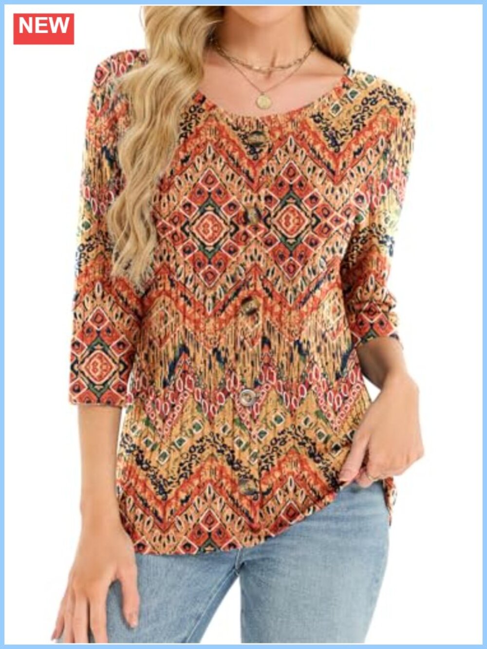 Women's 3/4 Sleeve Crewneck Sweater Top Casual Business Fall Blouse